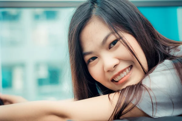 Fashion Photo Beautiful Young Asian Woman Lying Bed Condominium Lodern — Stock Photo, Image