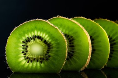 dört yatay siyah arka plan üzerine kivi dilimler kesin. SP