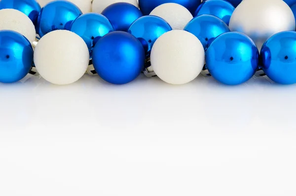 White and blue Christmas balls on white background horizontal — Stock Photo, Image