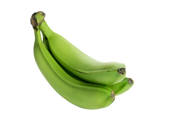 Tres plátanos verdes aislados sobre el fondo blanco. sin sombra — Foto de Stock