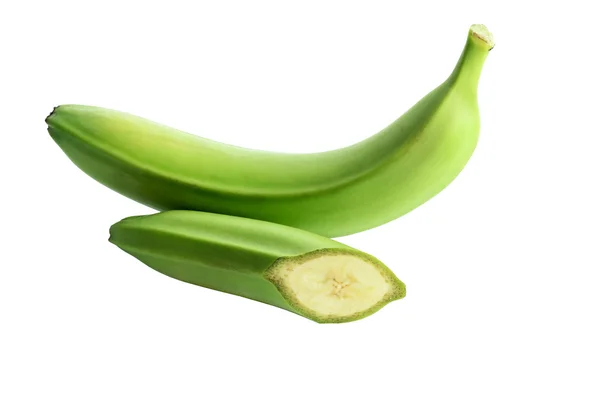 Plátanos verdes uno y medio aislados sobre el fondo blanco. No. — Foto de Stock