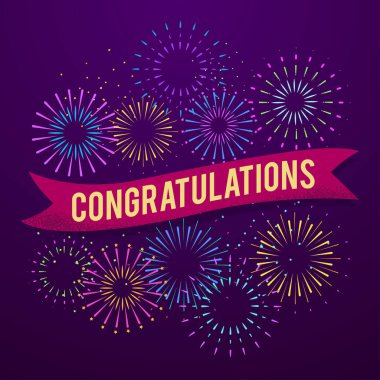 Havai fişek patlamaları ve tebrik kartı ile tebrik afişi.