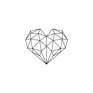 Çokgen Kalp Vektörü çizimi. Lowpoly kalp çizgisi