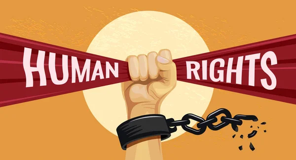 Tag Der Menschenrechte Illustration Mit Erhobener Hand Durchbricht Die Kette — Stockvektor