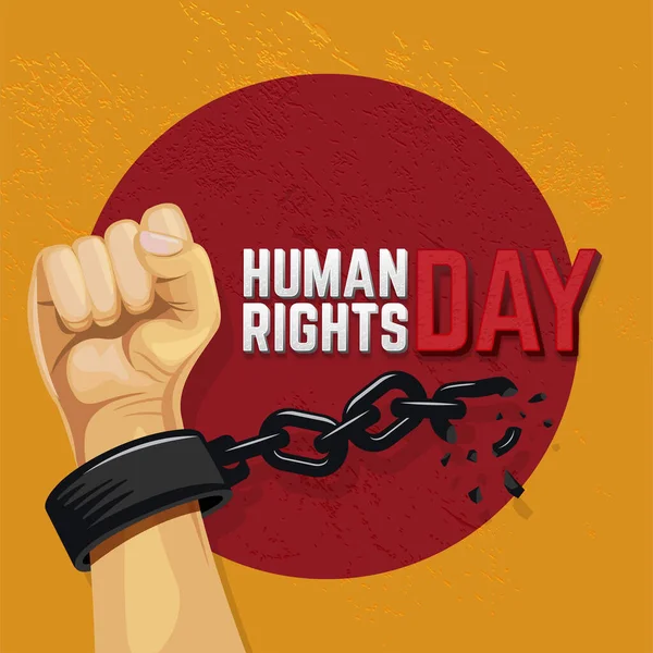 Human Rights Day Illustration Raised Hand Breaks Chain — Stock Vector