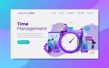 İniş sayfası şablonu zaman ve zaman yönetiminin düz çizimi