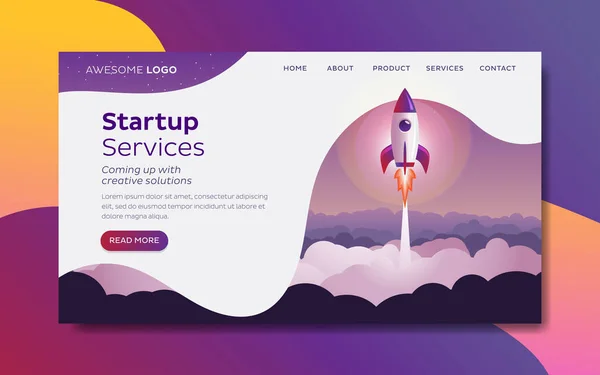 Raketenstart Startup Konzept Landing Page Template — Stockvektor