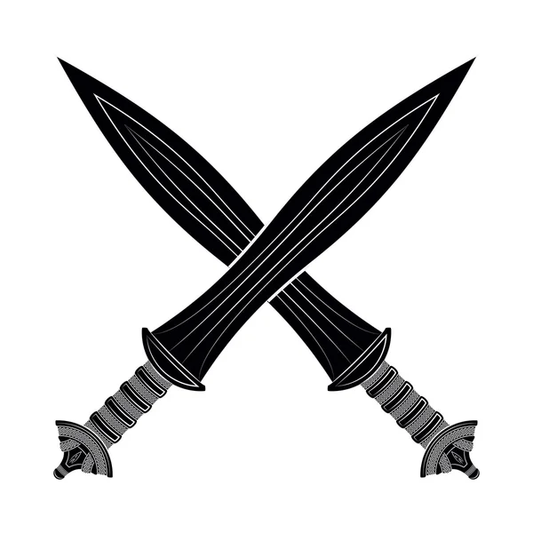 Két keresztbe Gladius Sword Silhouette fehér háttér. Mediev — Stock Vector