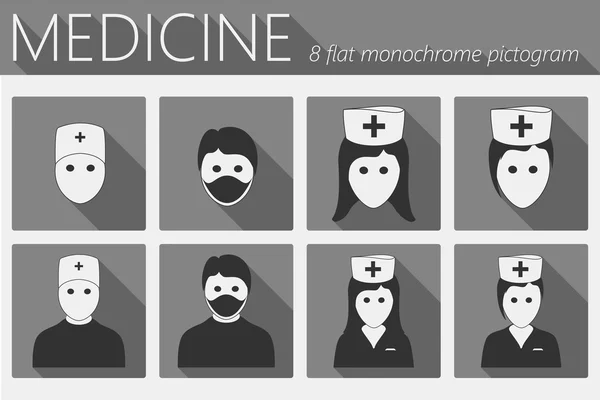 Conjunto de iconos planos para médicos y enfermeras — Archivo Imágenes Vectoriales