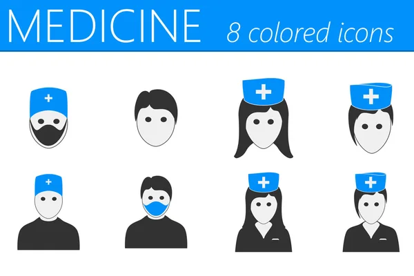 Läkare och sjuksköterskor ikoner Set — Stock vektor