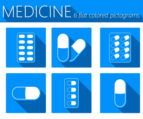 Conjunto de iconos planos de vectores de píldoras médicas — Archivo Imágenes Vectoriales