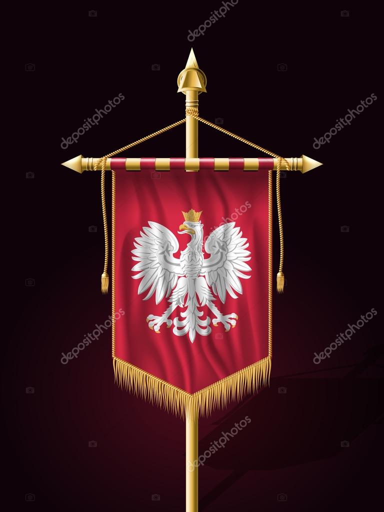 Festive Banner Vertical Flag with Flagpole. Wall Hangings with Gold Tassel Fringing. Has Place for Inscription or Logo