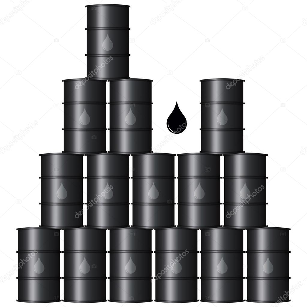 Metal Black Oil Barrels. Isolated Group on a White Background