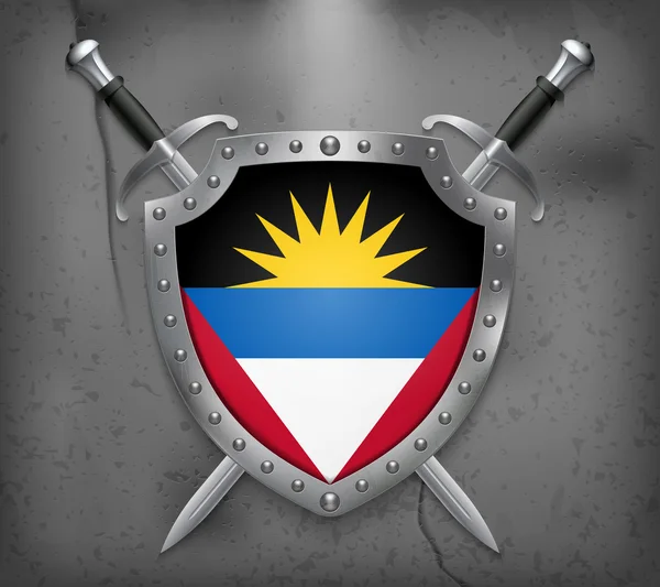 Bandera de Antigua y Barbuda. El escudo tiene la ilustración de la bandera. V. — Archivo Imágenes Vectoriales