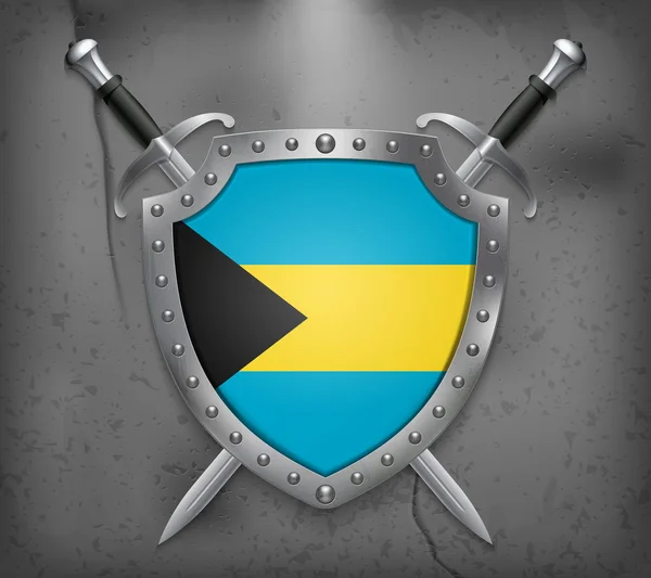 Bandeira das Bahamas. O escudo tem a ilustração da bandeira. Vetor Mediev — Vetor de Stock