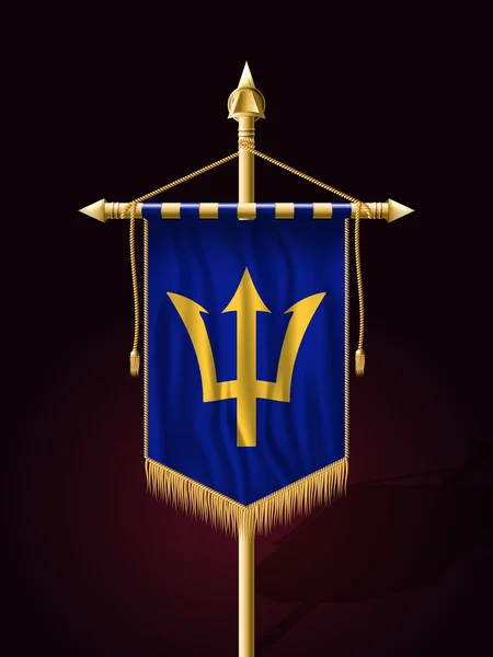 Bandera de Barbados. Bandera festiva Bandera vertical con asta de bandera — Archivo Imágenes Vectoriales