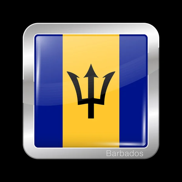 Flagge von Barbados. Metall-Ikone quadratische Form — Stockvektor
