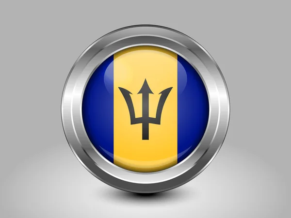 Barbados flagga. Metall och glas rund ikon — Stock vektor
