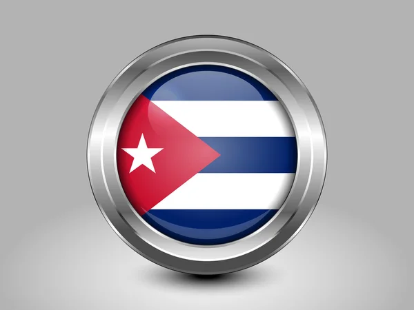 Bandera de Cuba. Icono redondo de metal y vidrio — Archivo Imágenes Vectoriales