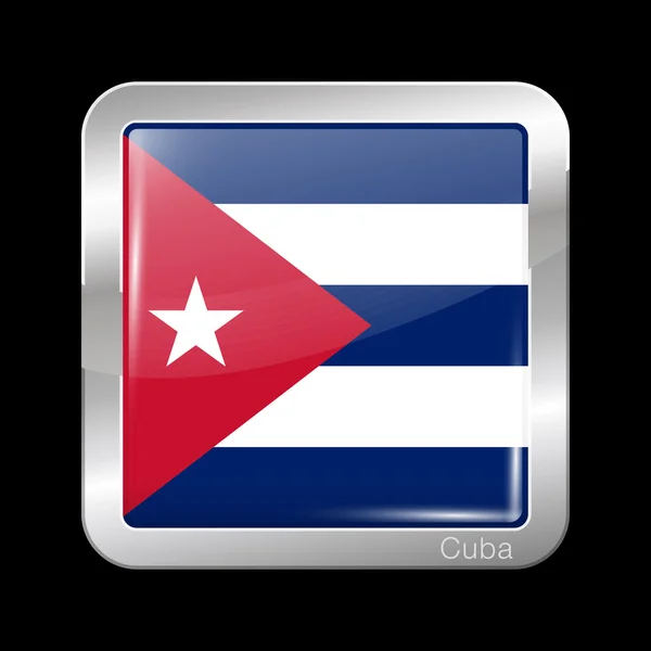 Bandera de Cuba. Icono de metal forma cuadrada — Vector de stock