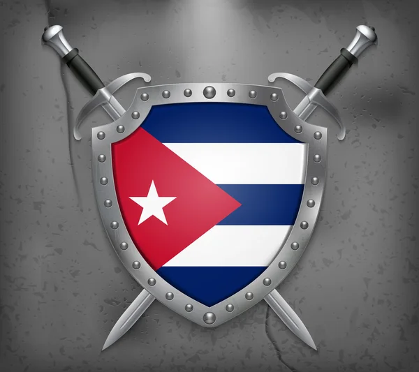 Bandera de Cuba. El escudo tiene la ilustración de la bandera. Vector medieval — Vector de stock