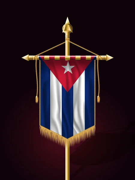 Bandera de Cuba. Bandera festiva Bandera vertical con asta de bandera — Archivo Imágenes Vectoriales