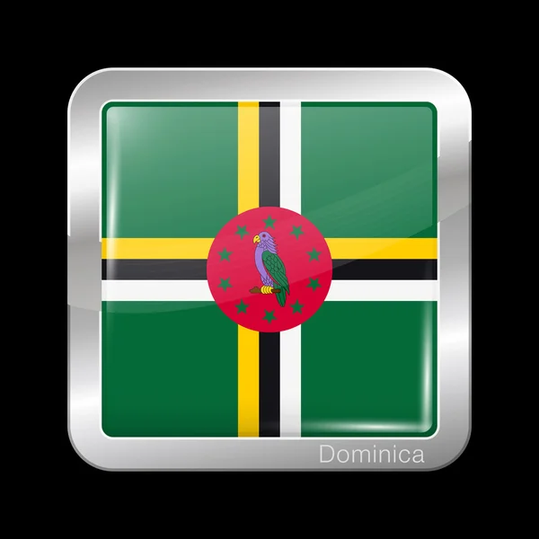 Flagga Dominica. Metal ikon Square form — Stock vektor