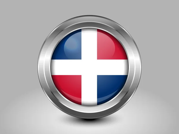 Bandera de República Dominicana. Icono redondo de metal y vidrio — Vector de stock