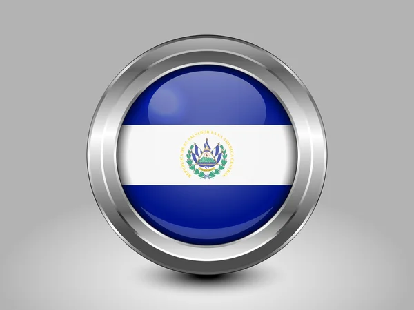 Bandera de El Salvador. Icono redondo de metal y vidrio — Vector de stock