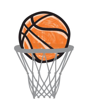 Basket 'te el çizimi basketbol topu. Vektör Simgesi