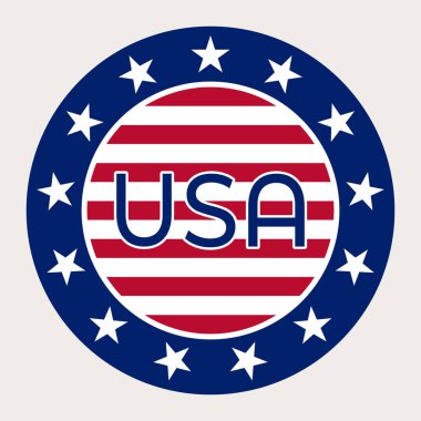 Amerikan Bayrak Etiketi veya Rozet. USA Label yapımı. Vektör ABD Simgesi