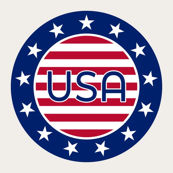 アメリカ国旗ラウンドステッカーまたはバッジ アメリカ製レーベル ベクトルUsアイコン — ストックベクタ