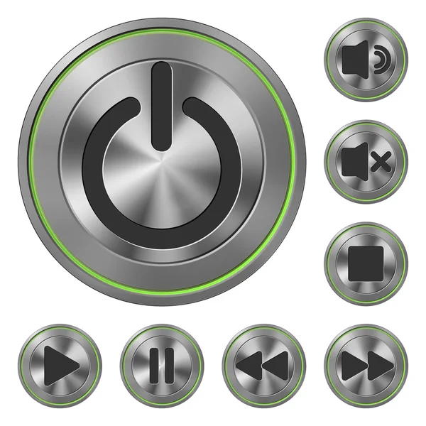 Metalen pictogrammen Media speler Green — Stockvector