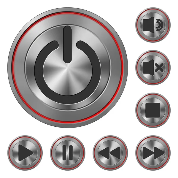 Metalen pictogrammen Media speler Red — Stockvector