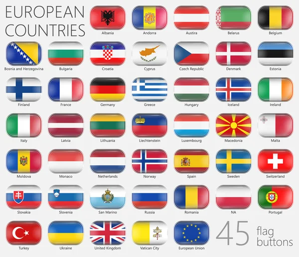 Bandeiras Europeias. Botões Ícones — Vetor de Stock