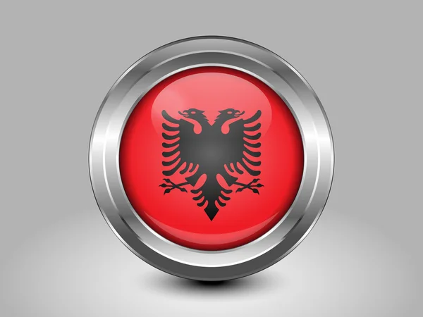Flag of Albania. Metal Round Icon — Stock Vector