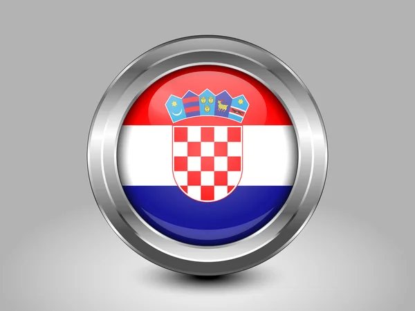 Bandeira da Croácia. Ícone redondo de metal —  Vetores de Stock