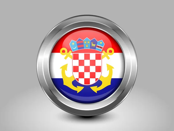 Bandeira da Croácia Naval Ensign. Ícone redondo de metal —  Vetores de Stock