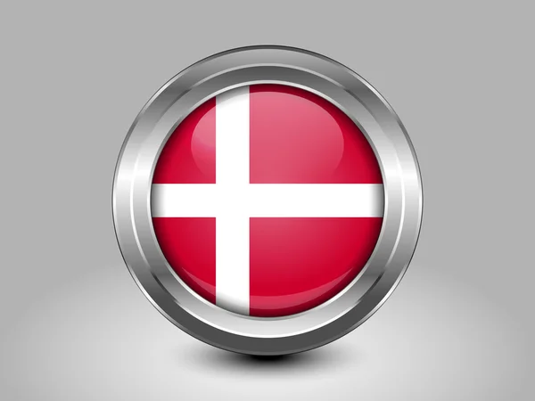 Bandeira da Dinamarca. Ícone redondo de metal — Vetor de Stock