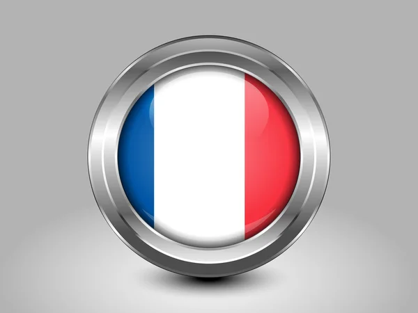 ธงชาติฝรั่งเศสมีสัดส่วนถูกต้อง ไอคอนกลมโลหะ — ภาพเวกเตอร์สต็อก