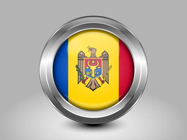 Flag of Moldova. Metal Round Icon — Stock Vector