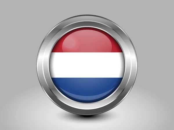 Hollanda bayrağı. Metal yuvarlak simge — Stok Vektör