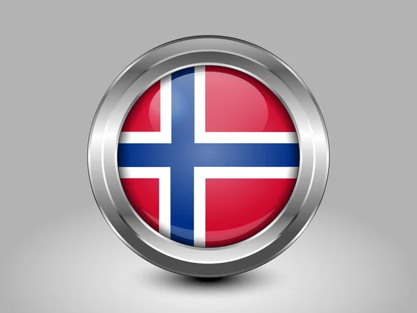 Bandera de Noruega. Icono redondo de metal — Vector de stock