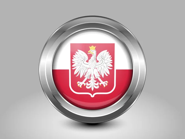 Flag of Poland with Eagle. Metal Round Icon — Stock Vector