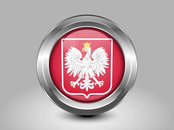 Flag of Poland with Eagle. Metal Round Icon — Stock Vector