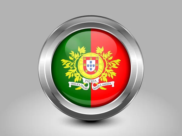 Flag of Portugal. Metal Round Icon — Stock Vector