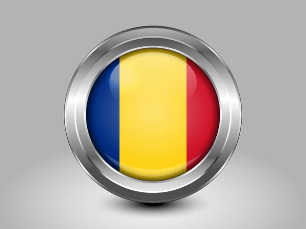 Flag of Romania. Metal Round Icon — Stock Vector