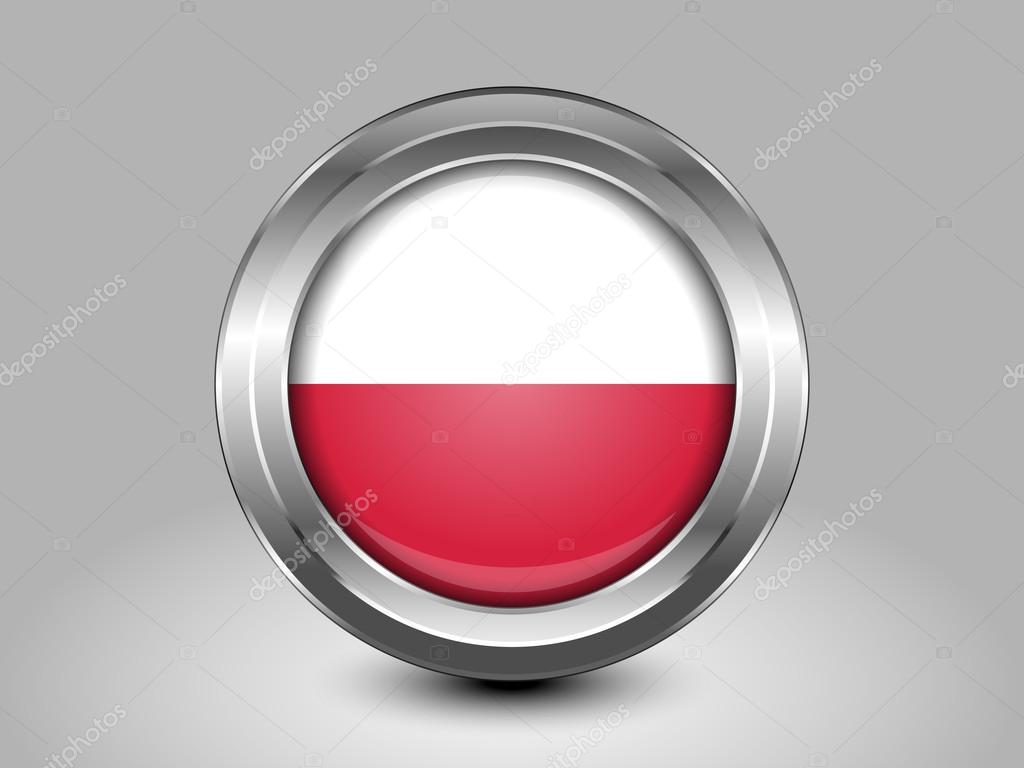 Flag of Poland. Metal Round Icon