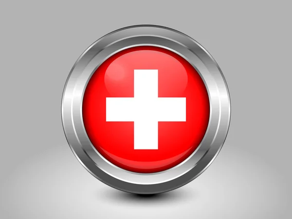 Bandera de Suiza. Icono redondo de metal — Vector de stock