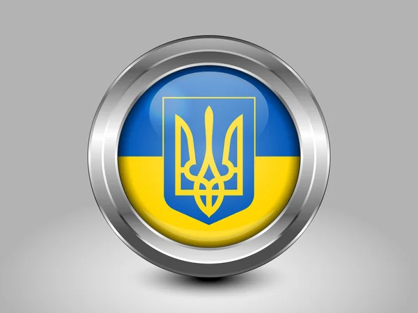 Vlajka Ukrajiny se znak. Kovové kulaté ikona — Stockový vektor